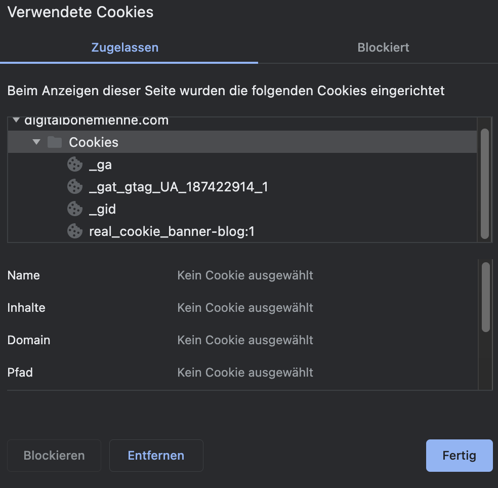 cookie im Browser anzeigen lassen