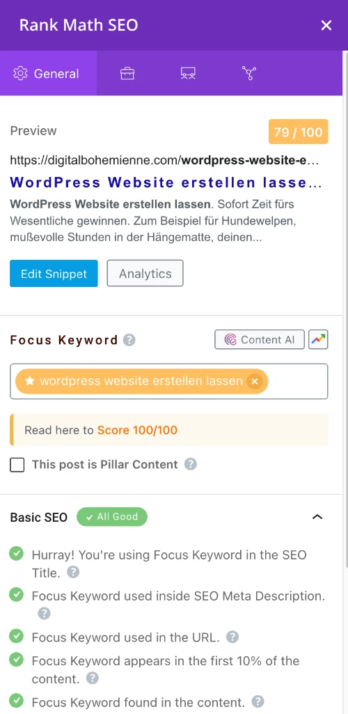 rankmath aus dem divi builder aufrufen